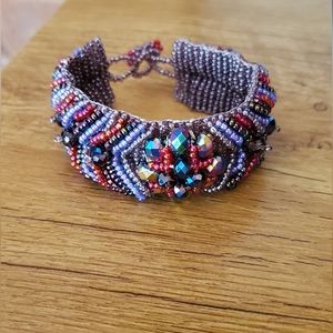 Multi colored Purple AB beaded Woven Bracelet
